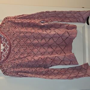 DR2 Raspberry Acid Wash Open Knit Sweater, S, Boho, Boxy, Oversized